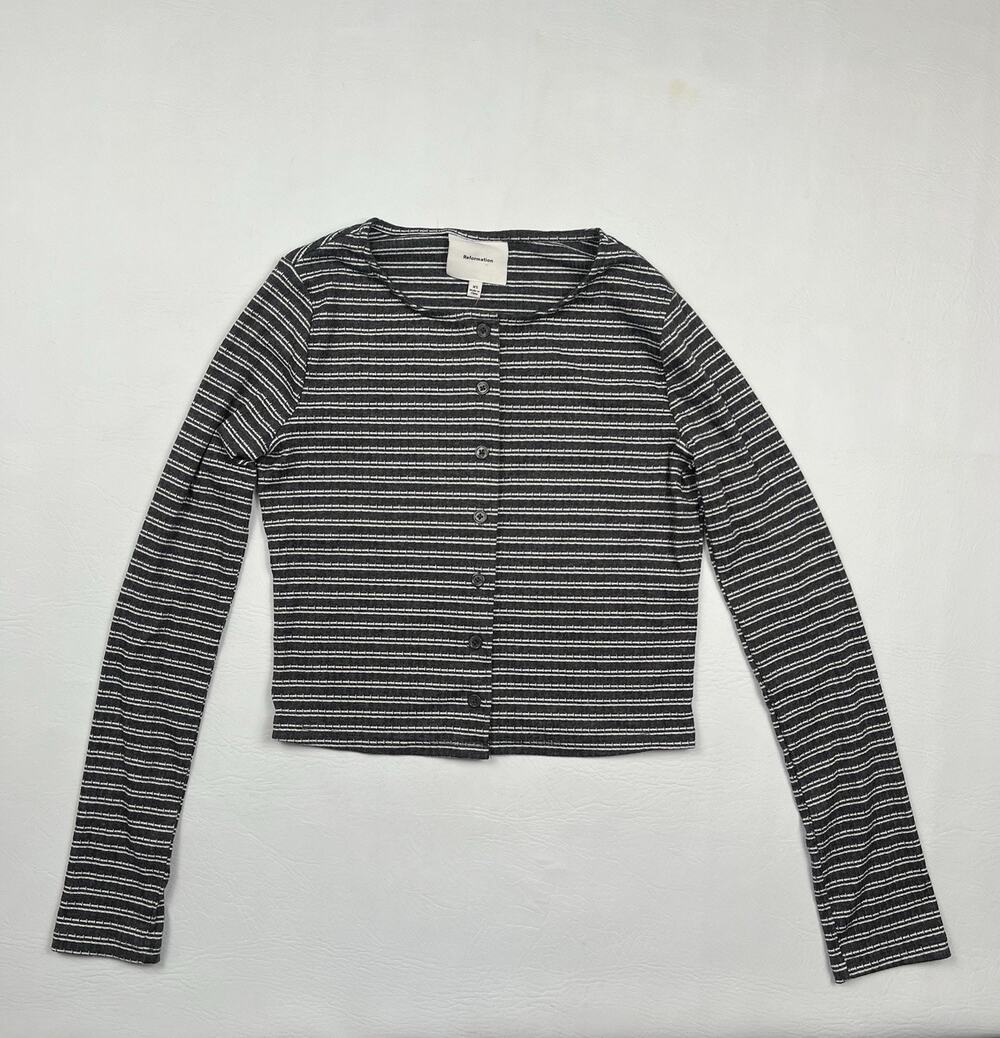 Reformation Cardigan Sweater Womens XS Black Striped Cropped Knit